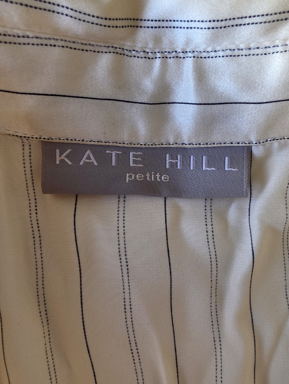 Kate Hill Women's 100% Silk Cream Striped Button Up Shirt ~ Size 10 Petite - Picture 6 of 11
